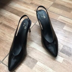 Mix No. 6 black patten leather shoes. Size 10